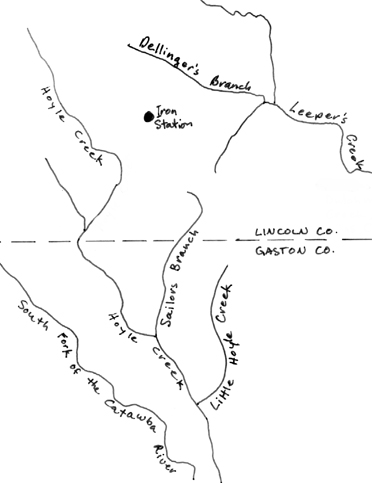 Map showing Hoyle Creek and Sailors Branch in both Lincoln and Gaston Cos.